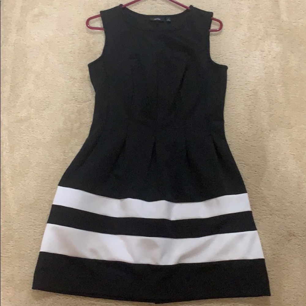Pleated black and white work dress